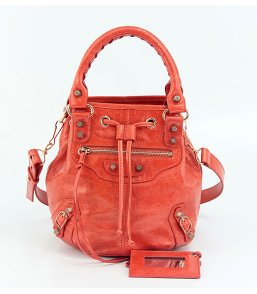 Balenciaga Mini Pompon borsetta in pelle Red Light Olio (rame